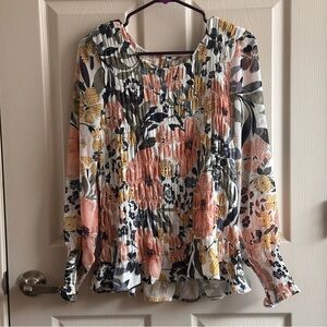 Maurices Floral Long Sleeve Pleated Ruffled Blouse Women’s Size Large